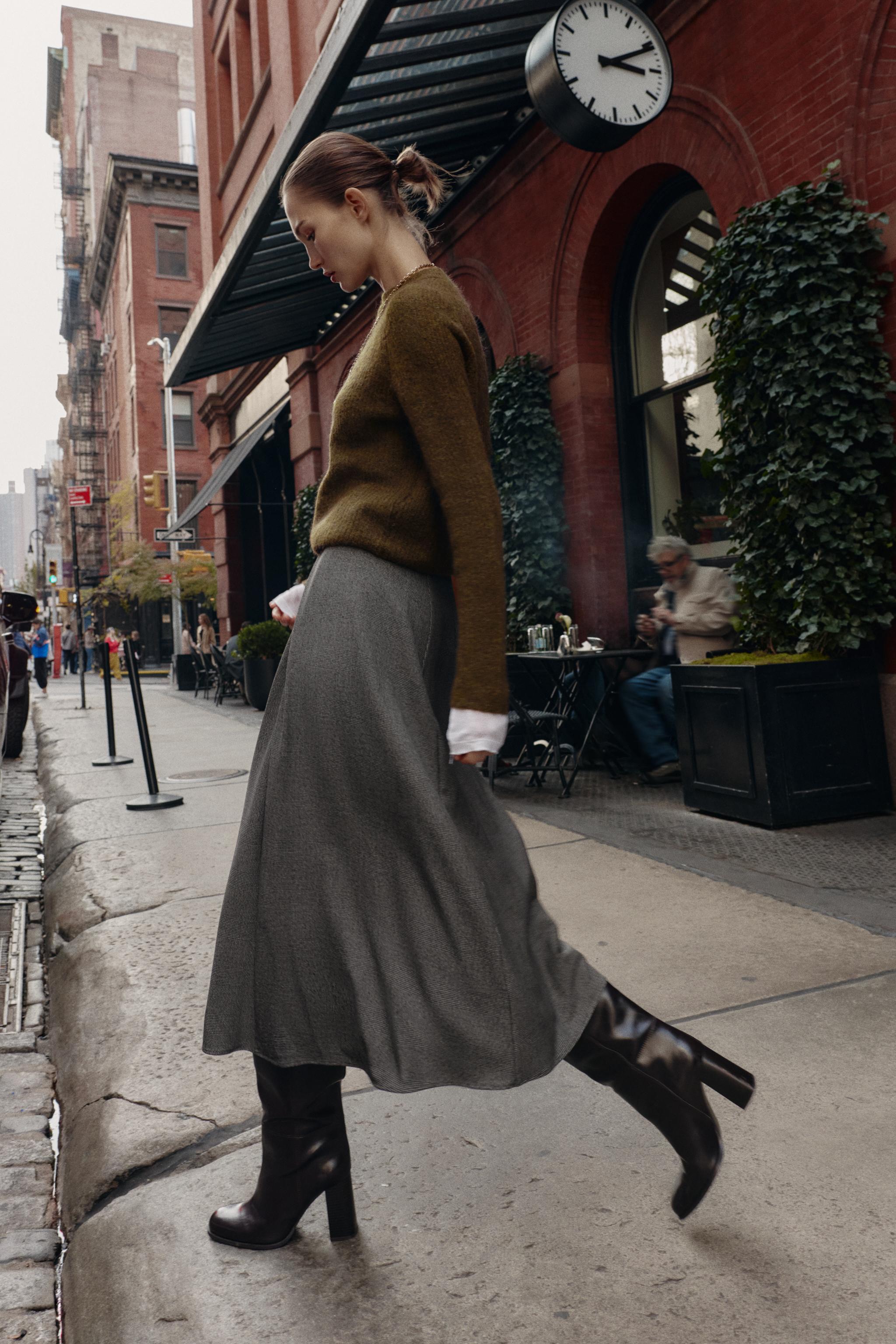 HOUNDSTOOTH CAPE MIDI SKIRT